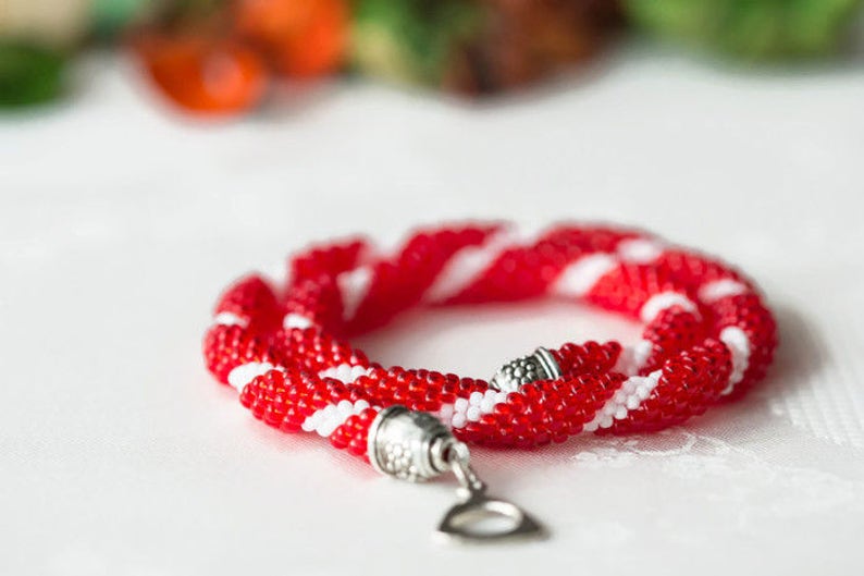 Bead crochet necklace Candy cane Beaded Etsy
