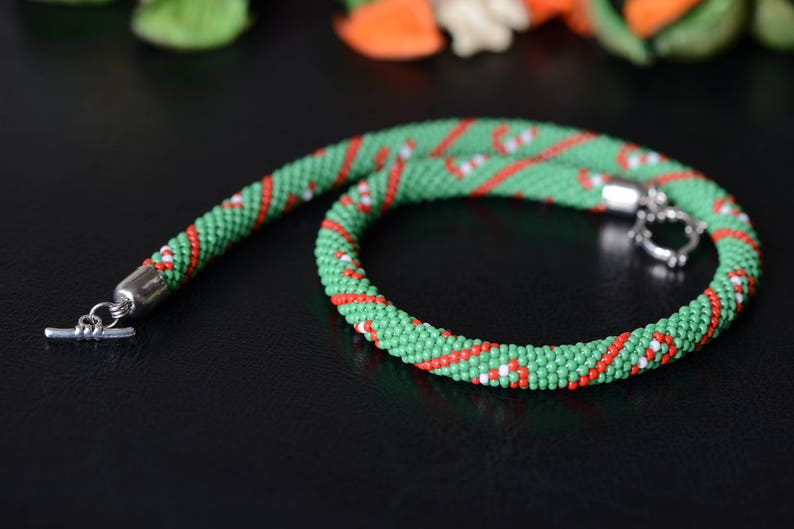 Bead Crochet Necklace candy Cane Beaded Etsy