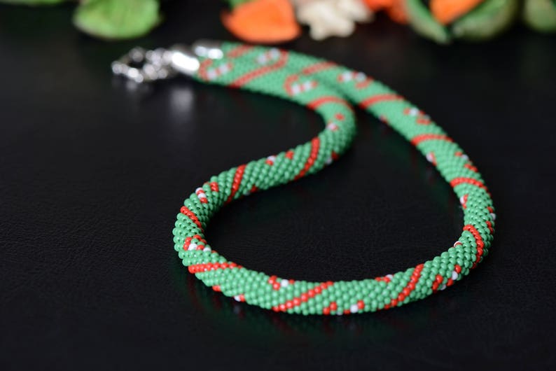 Bead Crochet Necklace candy Cane Beaded Etsy