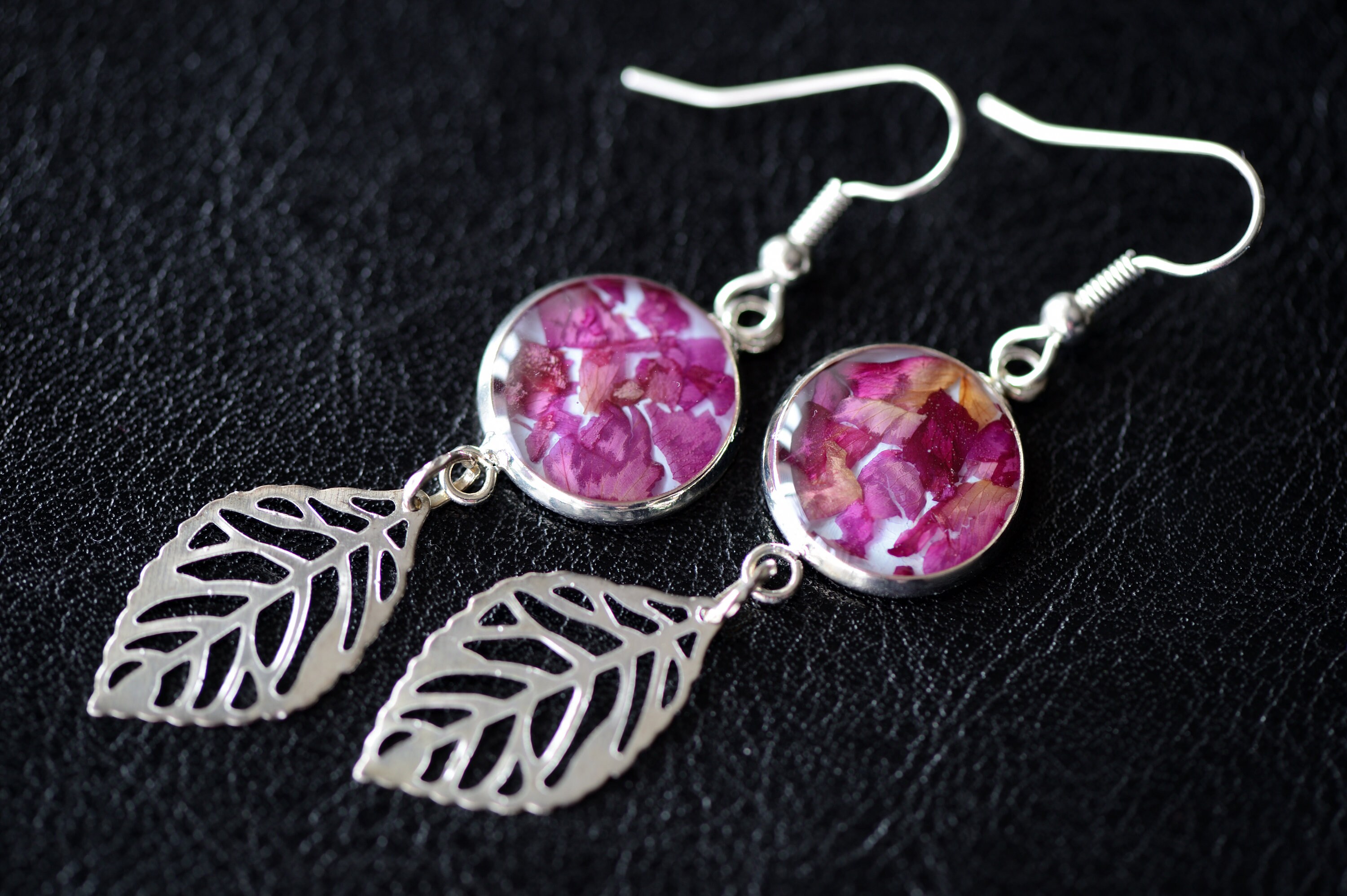 Epoxy resin earrings with rose petals Resin earrings Real Etsy