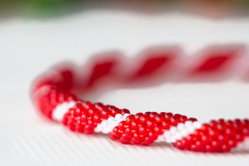 Bead crochet necklace Candy cane Beaded Etsy
