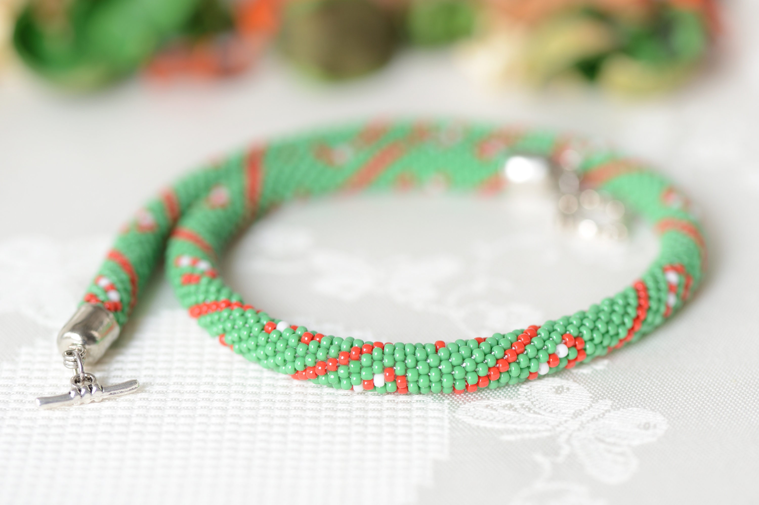 Bead Crochet Necklace candy Cane Beaded Etsy