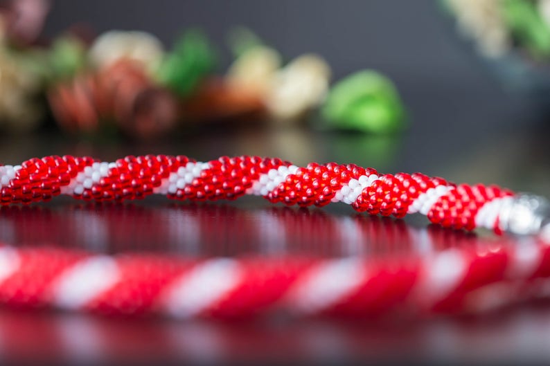 Bead crochet necklace Candy cane Beaded Etsy