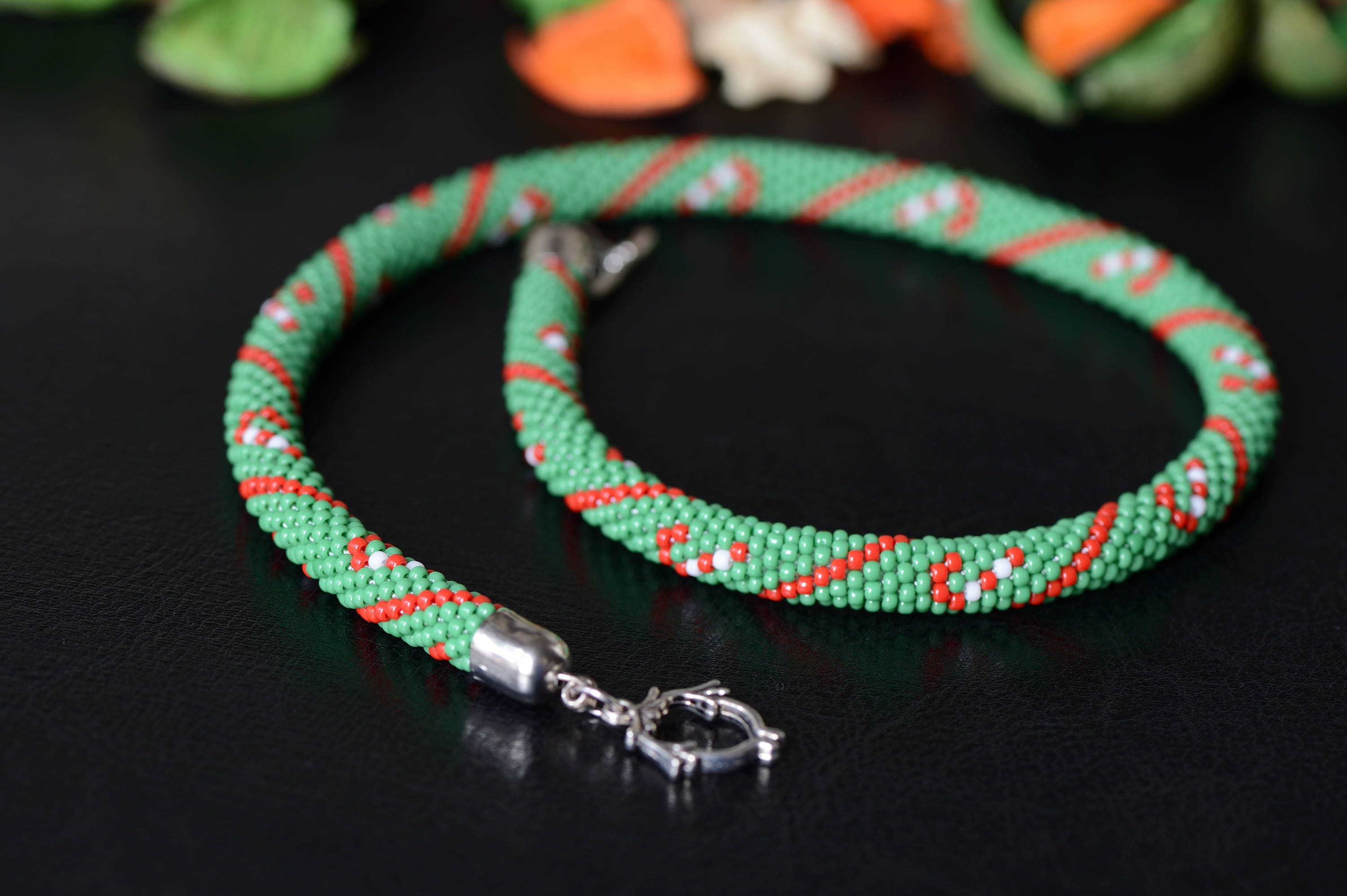 Bead Crochet Necklace candy Cane Beaded Etsy