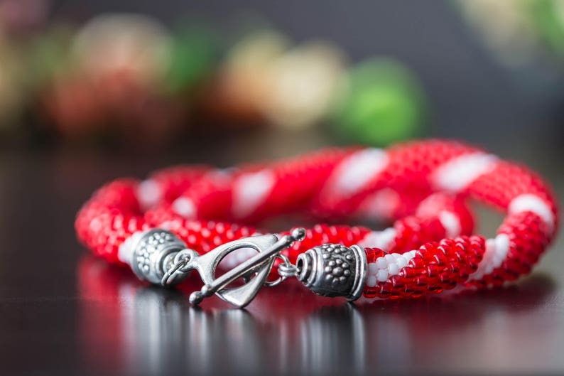 Bead crochet necklace Candy cane Beaded Etsy