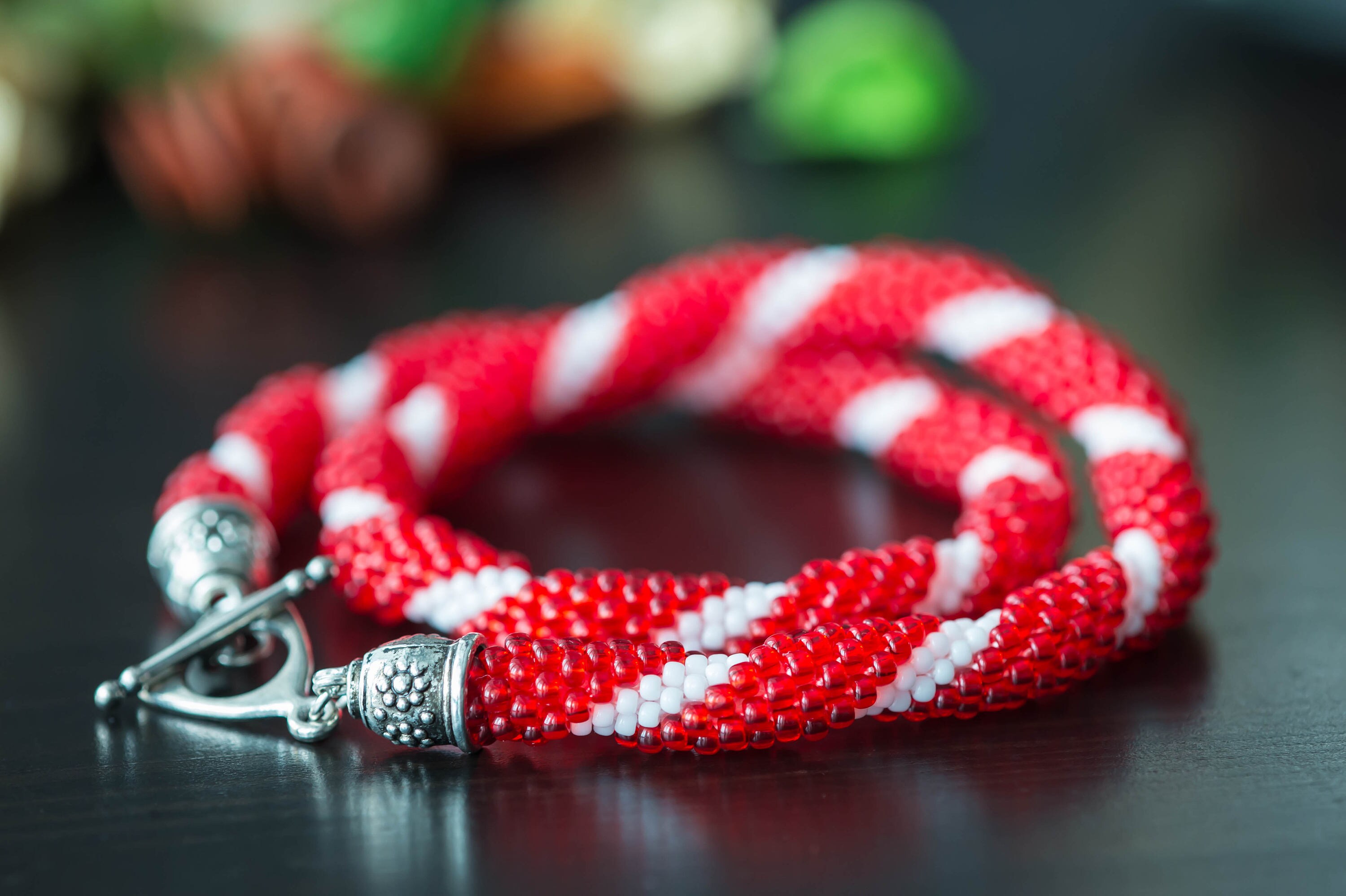 Bead crochet necklace Candy cane Beaded Etsy