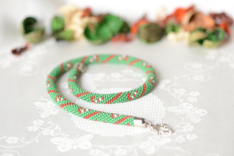 Bead Crochet Necklace candy Cane Beaded Etsy