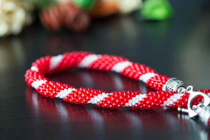 Bead crochet necklace Candy cane Beaded Etsy