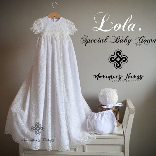 LOLA Baby baptism Gown.Nb18M.Unisex.christening clothing.Special celebration.Christening gown.christening wear.Blessing.Heirloom lace BAPTIS