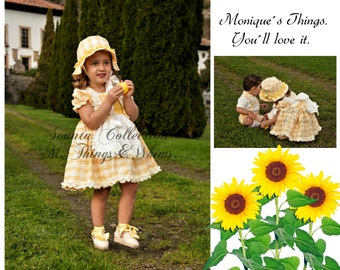 GIRASOL Vestido de bebé y niña TAMAÑOS ESTÁNDAR conjunto pascua semana santa Cumpleaños boda fiesta playa celebración primavera verano fotos