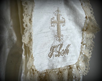 Personalisation  for moniquesthings/ Baby Christening/ embroidery bib or gown or both/ embroider innicials/ embroider date