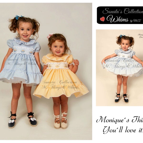 NORA Baby toddler & Girl smocked dress  outfit blue yellow Birthday EASTER tea party garden spring summer ring bearer,pageant dress