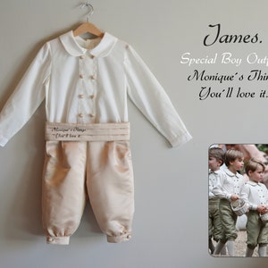 JAMES.WEDDING Page.(-)1T to 6Y(+).Boy Outfit.ShirtPants.Imperial batiste,satin.Custom,wedding footman suit. ceremony.Baptism.boy communion