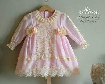 AINA (NB - 6 Years) Baby Toddler Girl Dress Gown Imperial batiste, special lace.Custom your OWN outfit Naming day Baptism Heirloom Easter
