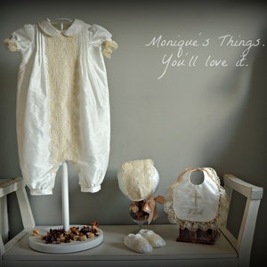 FRANCIS. christening romper.exclusive luxury for baptism boy romper, raw silk,english bobbin lace,NB up to 2t,baptism clothing,baptism wear