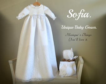 SOFIA CHRISTENING baby Gown.Nb-18M.Unisex.baptism wear.Special celebration.Christening clothing.Baptism.Naming day.Blessing.Heirloom,satin