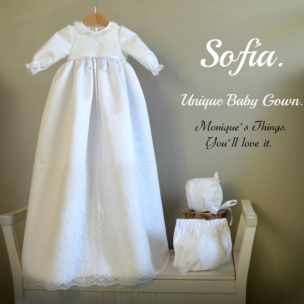 SOFIA CHRISTENING baby Gown.Nb-18M.Unisex.baptism wear.Special celebration.Christening clothing.Baptism.Naming day.Blessing.Heirloom,satin