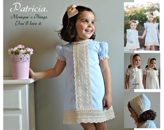 PATRICIA (1T à 8A+)Fille.Batiste impériale, dentelle aux fuseaux.Créez votre PROPRE tenue.Célébration spéciale.Baptême.Communion.Mariage.Unique.Pâques