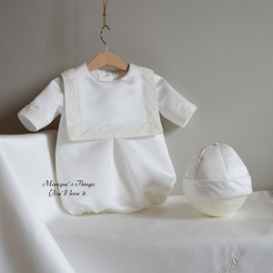 Baptism romper with lace Coat with bonnet