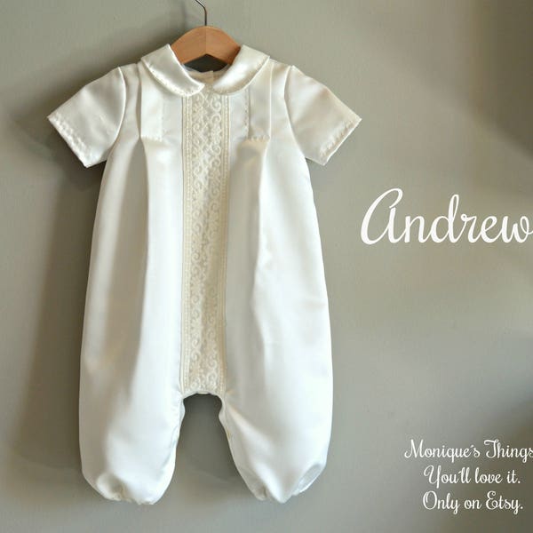 Luxury Romper GOWN ANDREW Baby boy. Deluxe satin fabric. Custom your OWN outfit. Naming day Baptism Christening Dedication Blessing Easter