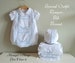 ON SALE Ready to ship. Full set, Romper & Complements (Bonnet and Bib). White swiss imperial batiste. Baby Size 9/12 months. Bubble style.  