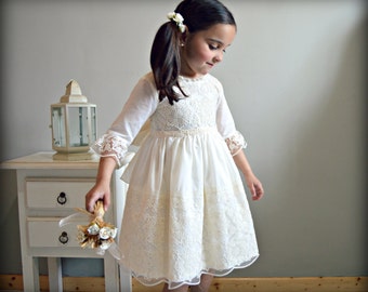 ONA Girl toddler baby gown Flower dress Rings wedding outfit Communion 1st Birthday Easter Heirloom photo shoot portrait STANDARD SIZES