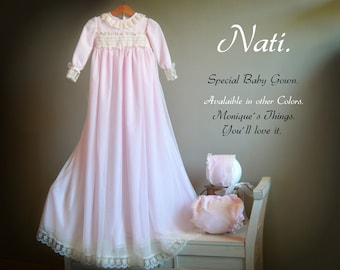 NATI, CHRISTENING GOWN,baptism dress,christening wear,girl baptism clothing,baptism wear uk, baptism wear spain, luxury baptism,naming day