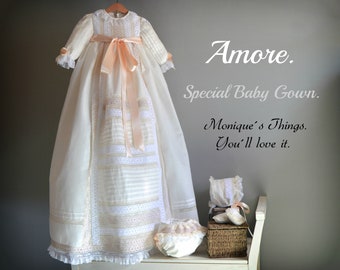 AMORE Classic Spanish Luxury Baby Gown. Custom your outfit, REAL HANDMADE. Naming Ceremony Baptism Christening Dedication Blessing Easter