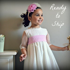 On sale. Ready to Ship.Classic Flower dress.Ivory dress for special occasion.Heirloom.Easter. Wedding. Birthday,tea, beach, garden parties