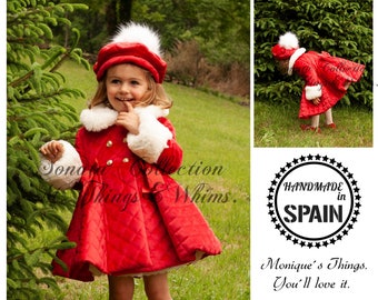 Winter red velvet COAT. Avalailable bonnet or beret. Baby toddler Girls. Daily Used. Special celebrations Christmas thanksgiving photoshoot