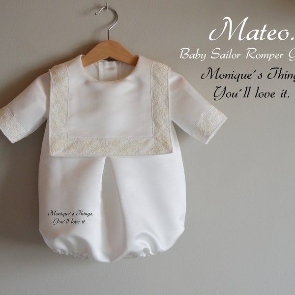 MATEO BAPTISM ROMPER christening romper Christian blessing or naming unisex, baby, girl or boy, luxury romper,sailor baptism romper