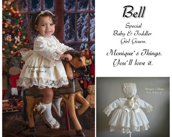 BELL classic outfit velvet Baby Toddler Girl Dress Easter Christening baptism X-mas. Thaksgiving .Spanish clothes.Bonnet.Bloomer birthday