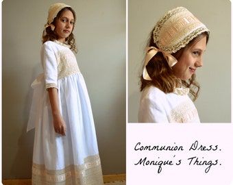 first Girl COMMUNION Dress. Model PATRICIA. .Create your OWN communion outfit.+ 6 years old girl. Special finished and design.