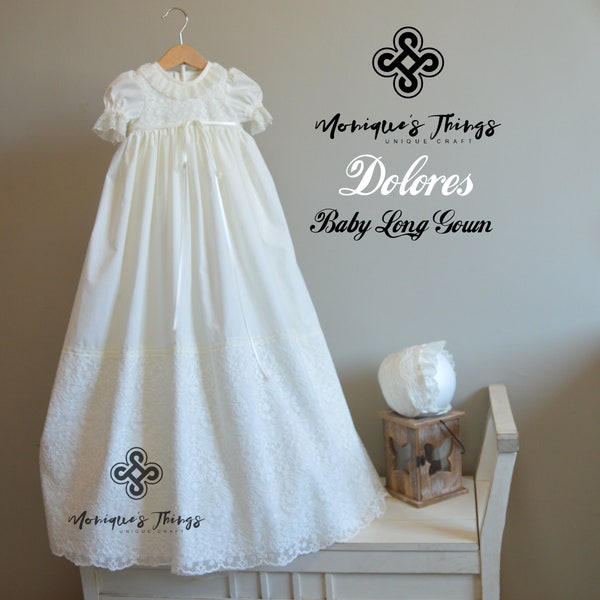 DOLORS. CHRISTENING baby Gown.Nb-12M.Unisex.baptism wear.Special celebration.Christening clothing.Baptism.Naming day.Blessing.Heirloom