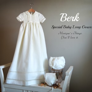 BERK Unisex ecofriendly linen Christening Long GOWN Baptism baby boy girl real custom handmade Blessing white ivory heirloom naming eco wear