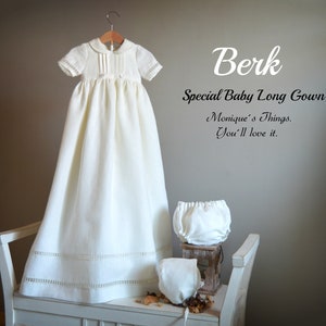 BERK Unisex ecofriendly linen Christening Long GOWN Baptism baby boy girl real custom handmade Blessing white ivory heirloom naming eco wear