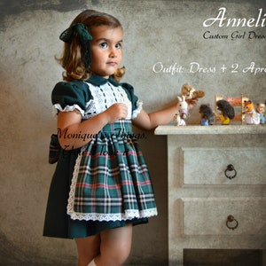 ANNELI. 0 Months to 8 Years.Baby,Toddler, Girl CHRISTMAS Dress. Apron. Pinafore. Spanish Classic.Retro.Vintage.X-mas.Thanksgiving day outfit