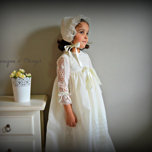 MARTA(1T to 5+ years).Toddler.Girl. Dress.Gown.Imperial batiste,bobbin lace.spanish baptism gown.Baptism.Heirloom.Easter.Wedding.Communion