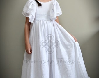 ELISA Vestido de Comunión Blanco o marfil, bámbula de algodón orgánico. fajín. Vestido comunión hecho a medida en España. Alta calidad