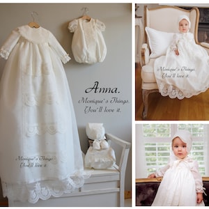 ANNA LIMITED EDITION christening gown unisex deluxe 45 inches long natural silk organza baptism girl boy wear blessing gown naming day gown