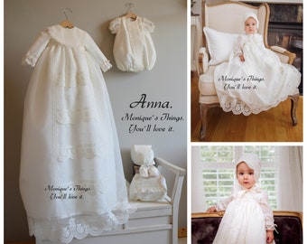 ANNA LIMITED EDITION christening gown unisex deluxe 45 inches long natural silk organza baptism girl boy wear blessing gown naming day gown