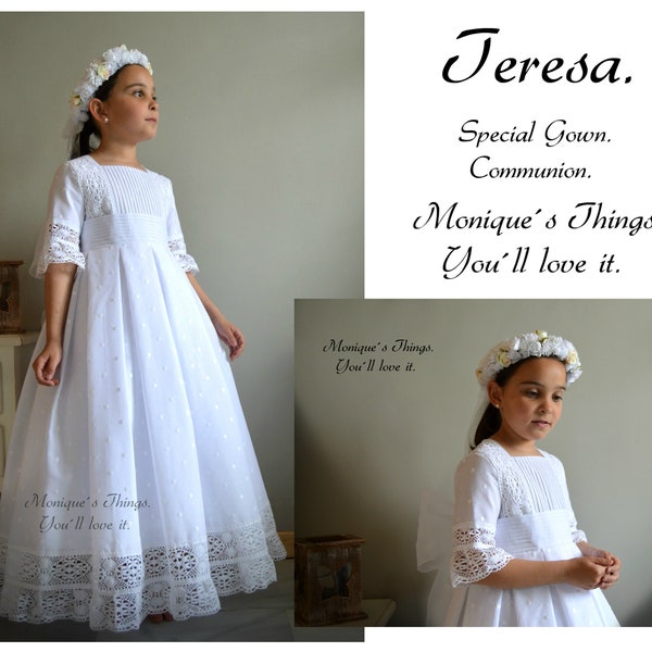 TERESA Girl COMMUNION Dress. Imperial batiste and lace. Create your OWN communion outfit + 6 years old girl. Special finished and design.