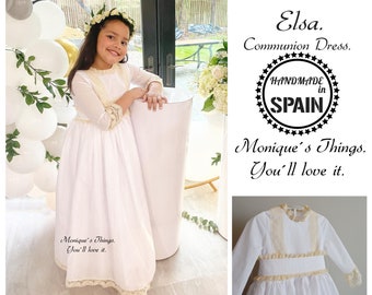 1st COMMUNION girl Dress. French bobbin lace. Create your OUR outfit. + 6 years old girl. Traditional Spanish design. Blessing. White ivory