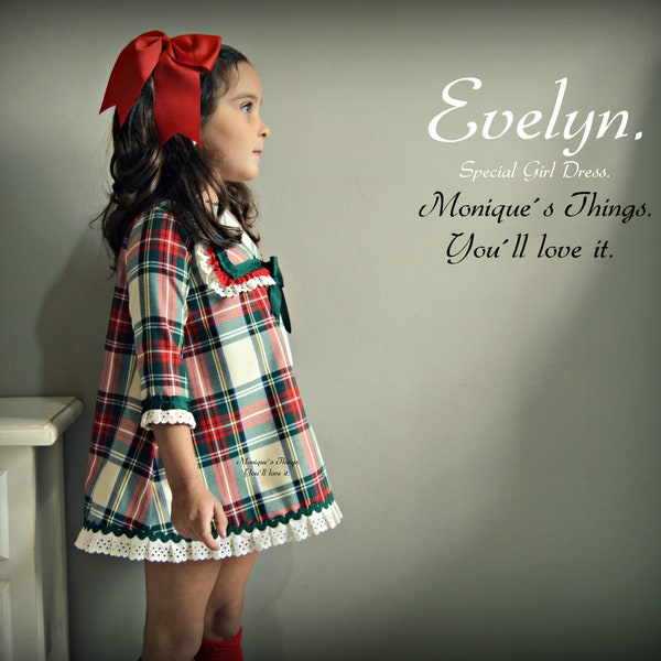 EVELYN. 0 Months to 8 Years.Baby.Toddler. Girl Custom CHRISTMAS Dress.Retro.Vintage.X-mas.Thaksgiving day outfit.Spanish wear