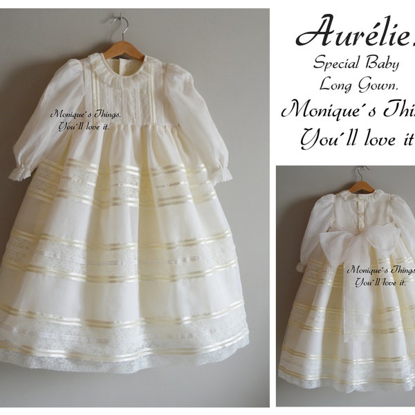 AURÉLIE Baby christening Unisex spanish Gown. Custom gown.silk  Organza,  Naming day Baptism Christening Dedication Blessing Spanish Craft