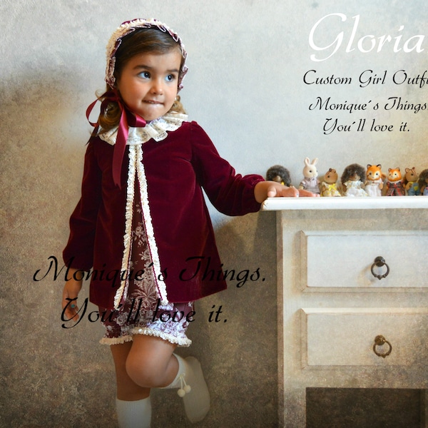 GLORIA 3 Months/8 Years.Baby Toddler Girl Outfit - Long Blouse+Bloomer/Short. X-mas Easter Birthday tea party shootings Retro. Spanish cloth