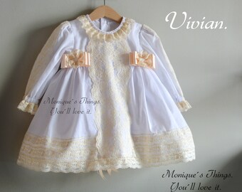 VIVIAN (NB - 8 Years) Baby Toddler Girl Dress Gown Imperial batiste, bobbin lace.Custom your OWN outfit Naming day Baptism Heirloom Easter