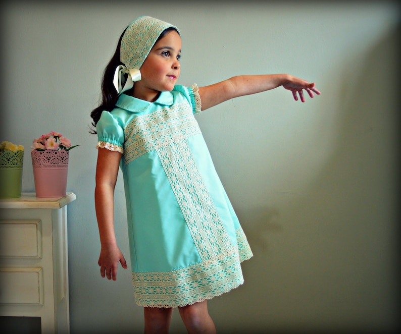 Heirloom. Easter Girl Dress. Mod ESME. ,bobbin lace.Custom your OWN outfit. Different colours. Christening, Naming day.Baptism. image 1