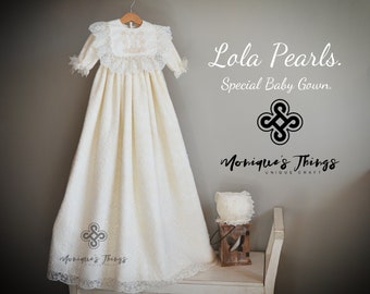 LOLA limited edition gown Baby .Nb-18M.Ivory lace fabric.Custom gown.Special celebration.Christening dress.Baptism.Naming.Blessing.Heirloom