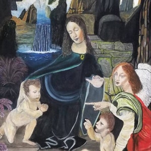 Virgin of the Rocks Art – Hand-Painted Renaissance Replica-replica of Leonardo da Vinci - Renaissance decor